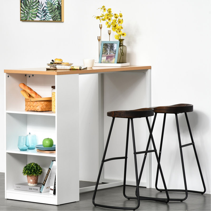 Table de bar de cuisine blanche à hauteur de comptoir avec 3 tablettes pour la salle à manger et le salon, 3 tablettes de rangement modernes, blanc, par pièce