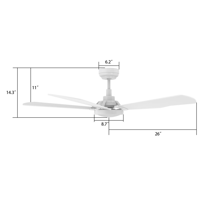Wilkes 52'' White Manufactured Wood Smart Ceiling Fan with Glass Shade
