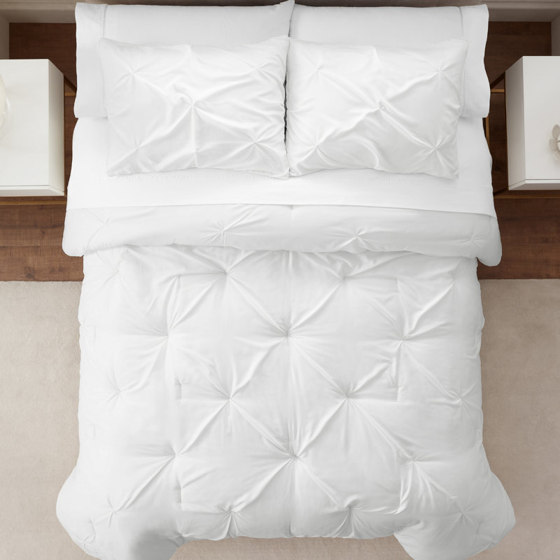 Serta Simply Clean Microfiber Pleated 7 Piece Comforter Set, King Comforter + 6 Additional Pieces, White