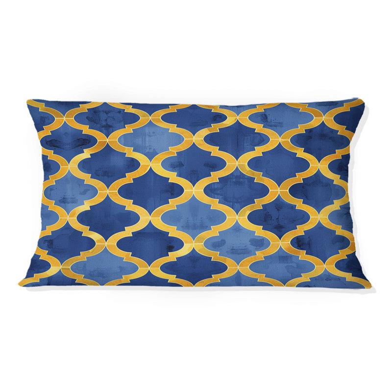 Coussin lombaire moderne bleu doré et quadrilobe II