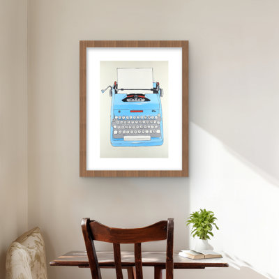 Blue Typewriter Machine - Typo & Symbols Framed Print