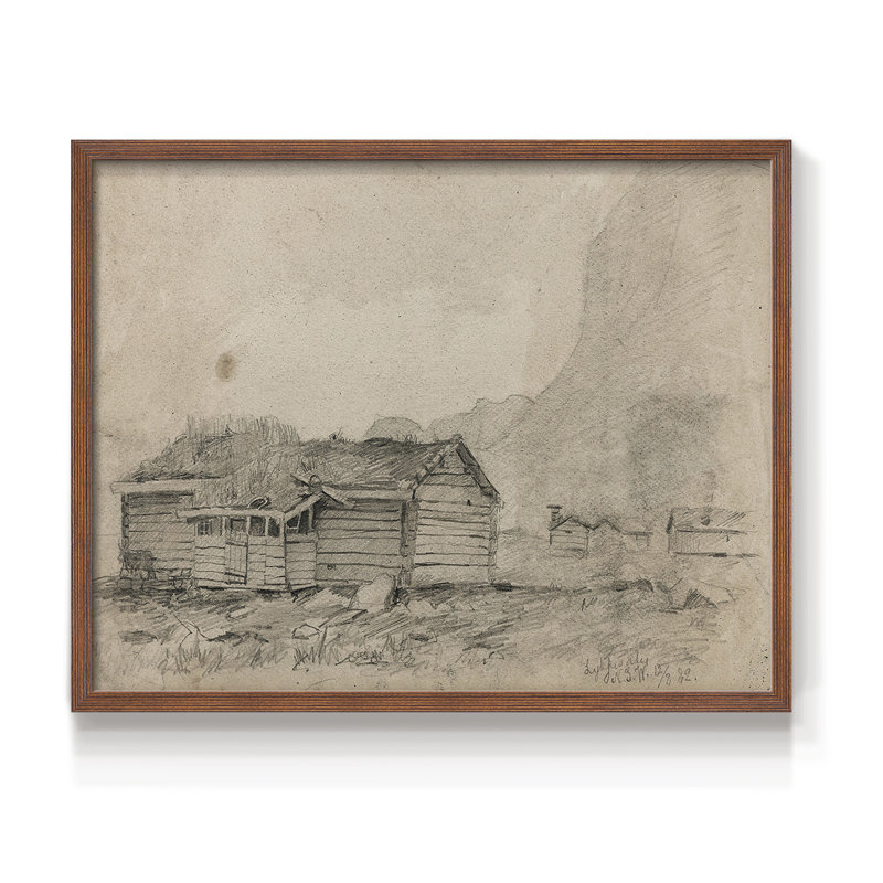 Œuvre de croquis rétro - LV III - Reproduction encadrée - Restickable, H 16 po x l 20 po, Noyer