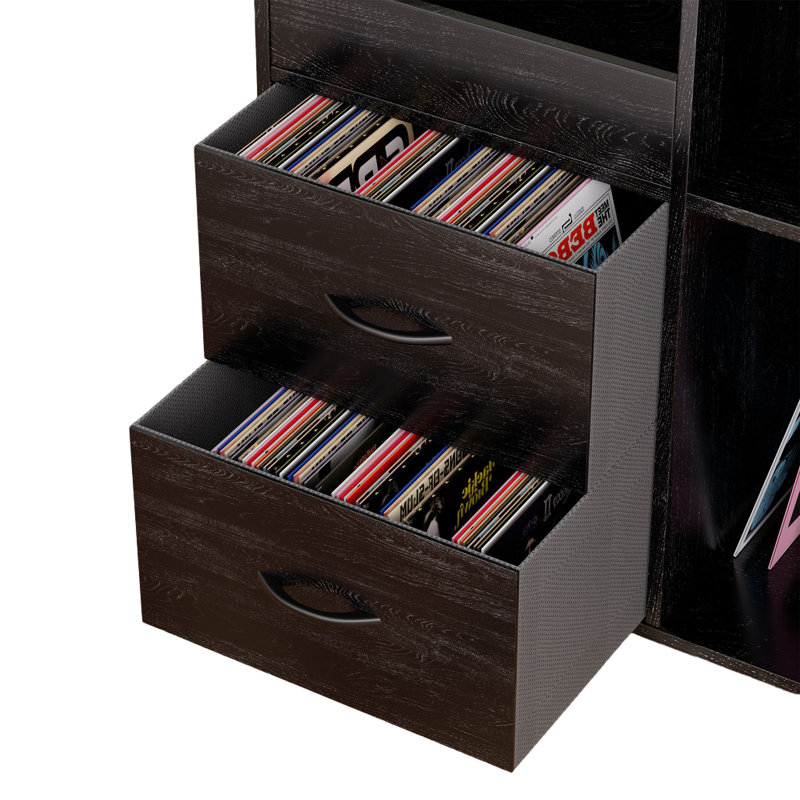 Support pour tourne-disque avec prise de courant et couvercle rabattable, console de rangement moyenne