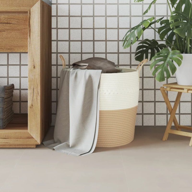 House Of Hampton Fabric Decorative Basket, Beige/White