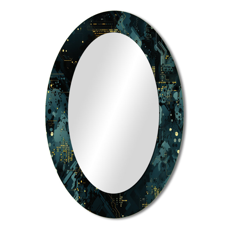 Cyber Camo Nexus - Miroir décoratif ovale abstrait sur métal, 36 po x 24 po