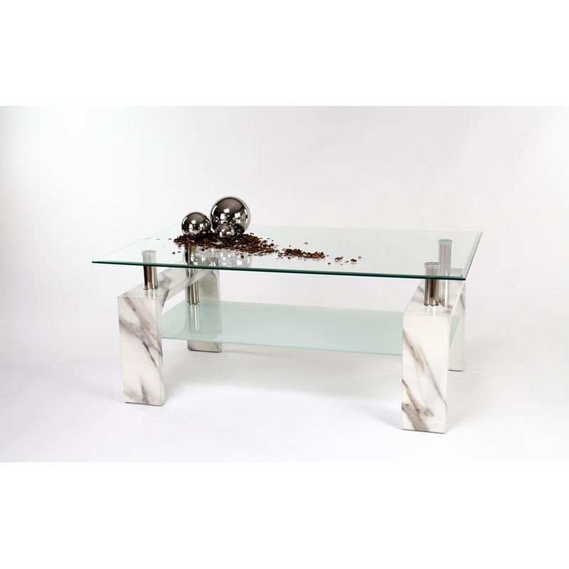 Sharlyn Four Leg Coffee Table, Clear, White marble