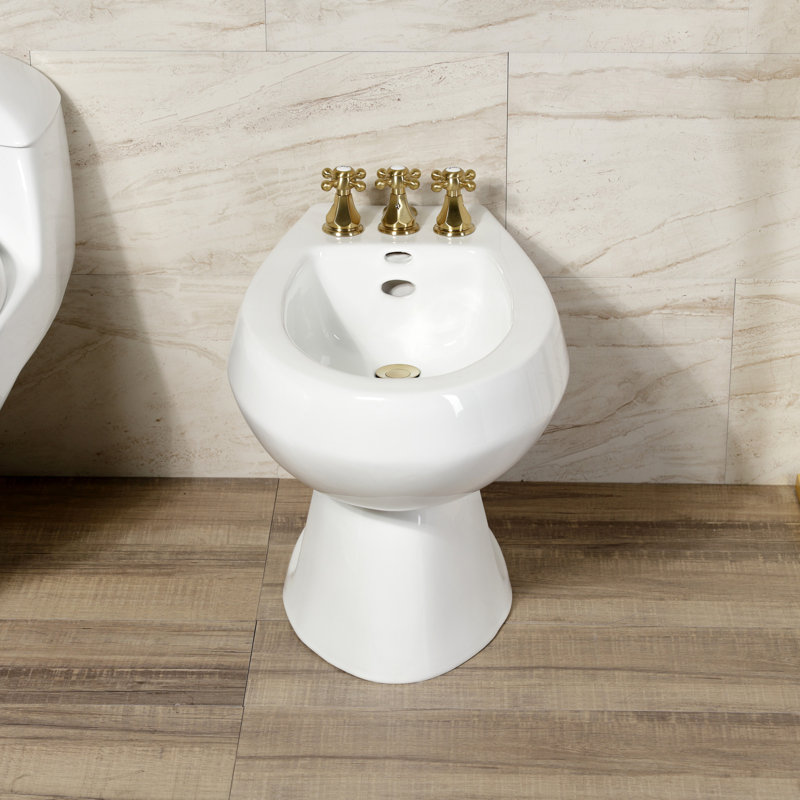 Kingston Brass Metropolitan Three-Handle Vertical Spray Bidet Faucet with Brass Pop-Up, Brushed Brass