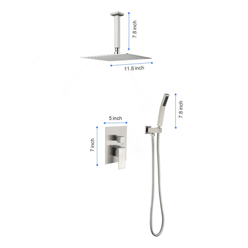 12" Shower Head System Ceiling Mounted Shower, Brushed Nickel