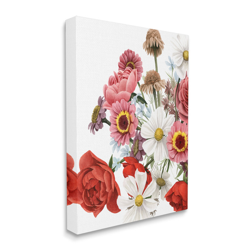 Bouquet de fleurs roses et rouges, printemps et marguerites par Grace Popp, H 30 po x l 24 po x P 1,5 po, Toile tendue