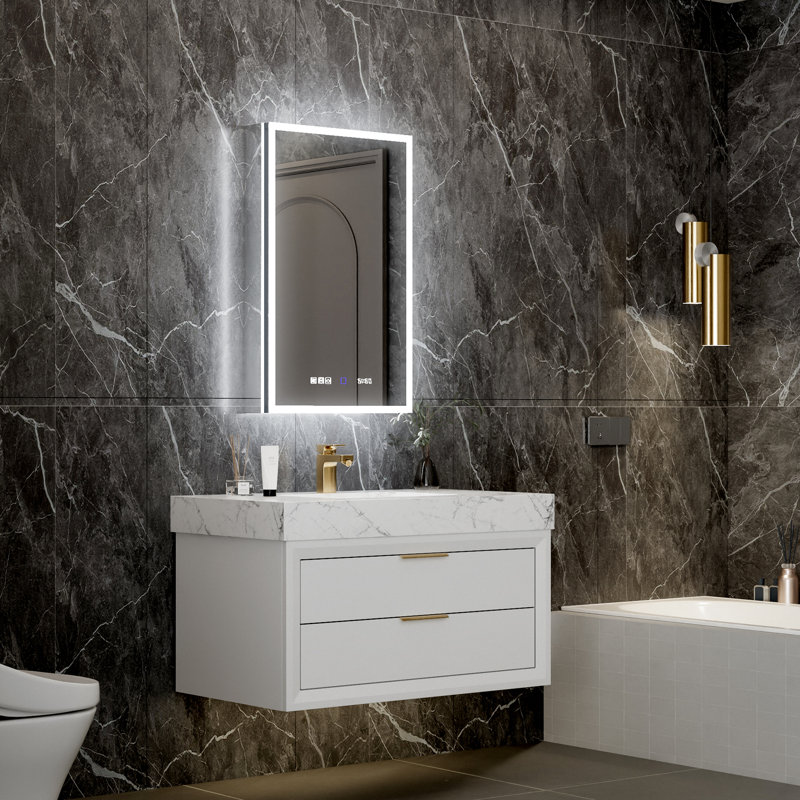 Armoire de salle de bain multifonctionnelle 20 po x 32 po, éclairage intégré, température de couleur continue, armoire à DEL intelligente côté miroir avec miroir grossissant 5X, fonction brouillard et tablettes de rangement