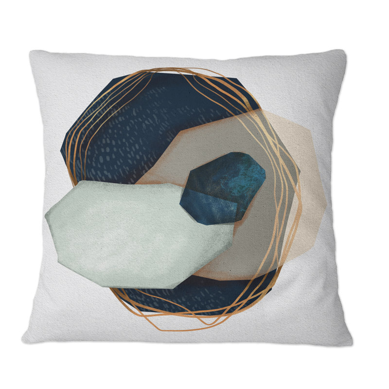 Coussin Minimalistic Geometrics In Blue And Brown III - Modern Printed, 16 po x 16 po