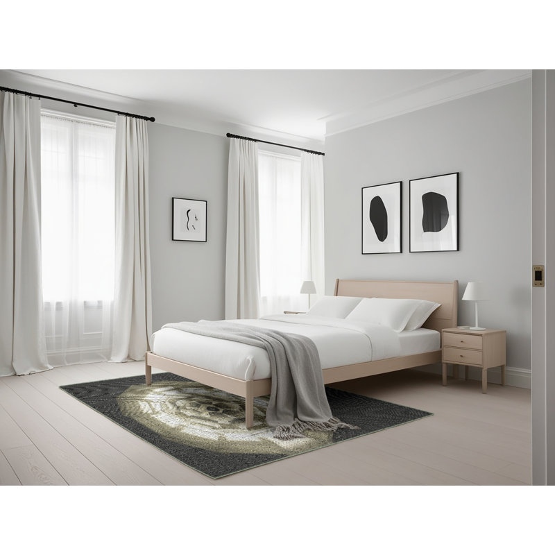 Tapis noir/beige à tisser électrique, Rectangle 5 pi x 7 pi