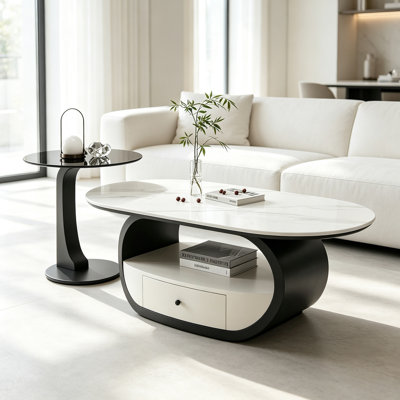 Table basse luxueuse et légère avec tiroir et tablette ouverte