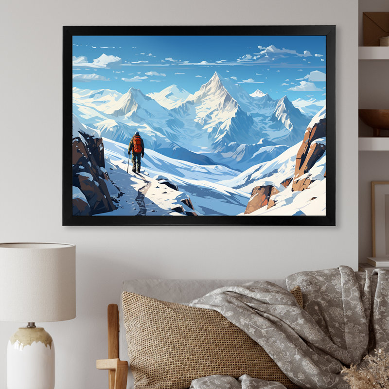 Randonnée, ski, montagne d'hiver - art mural, Cadre d'angle fermé noir, H 34 po x l 44 po x P 1,5 po