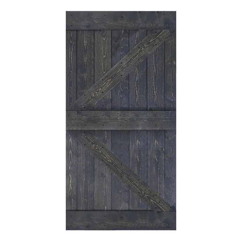 Porte de grange coulissante en bois massif de style K sans trousse de quincaillerie (dalle de porte seulement) - Assemblage requis