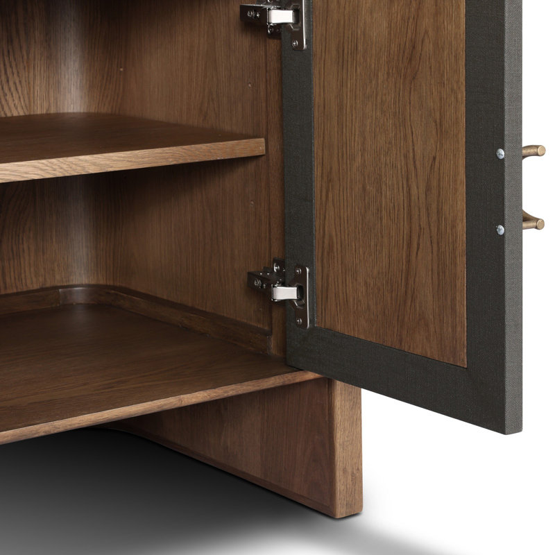 KIRAN Nightstand, Dark Green Lacquered Linen/Amber Oak Veneer