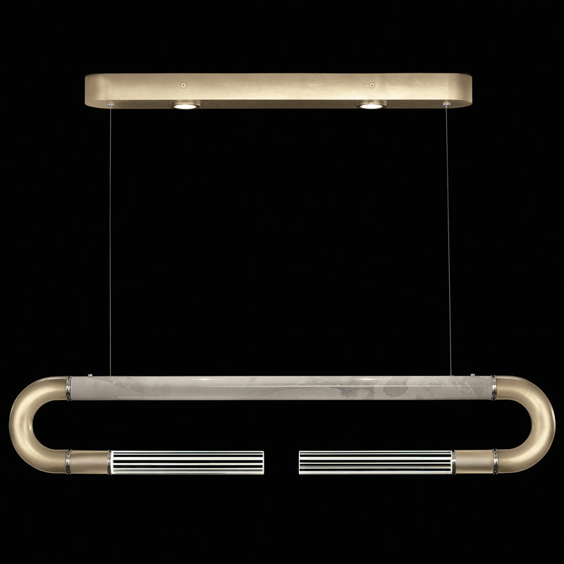 Luminaire suspendu linéaire avec peau Antonia, Feuille d'or / nickel / fumée