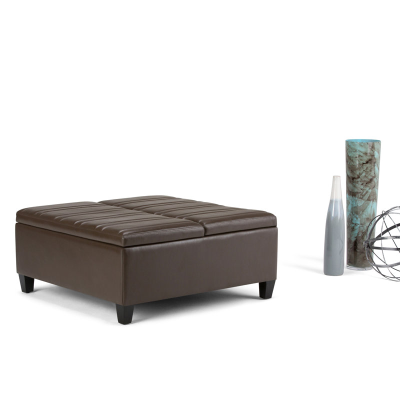 Repose-pieds de rangement pour table basse Ellis, Similicuir brun chocolat