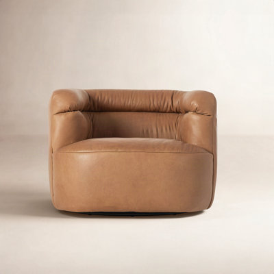 Mirabel Genuine Leather Swivel Barrel Chair