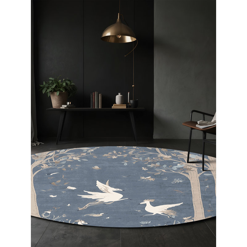 Tapis gris soyeux et moelleux, Rond 7 pi