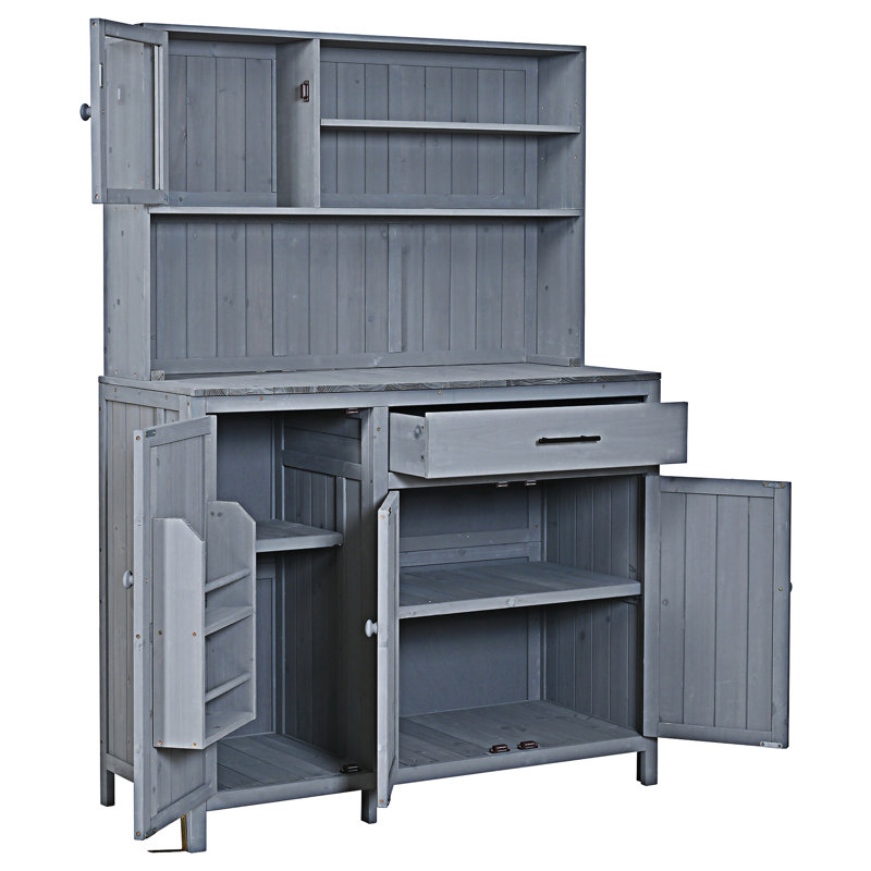 Banc de rempotage avec poste de travail en bois, Gris