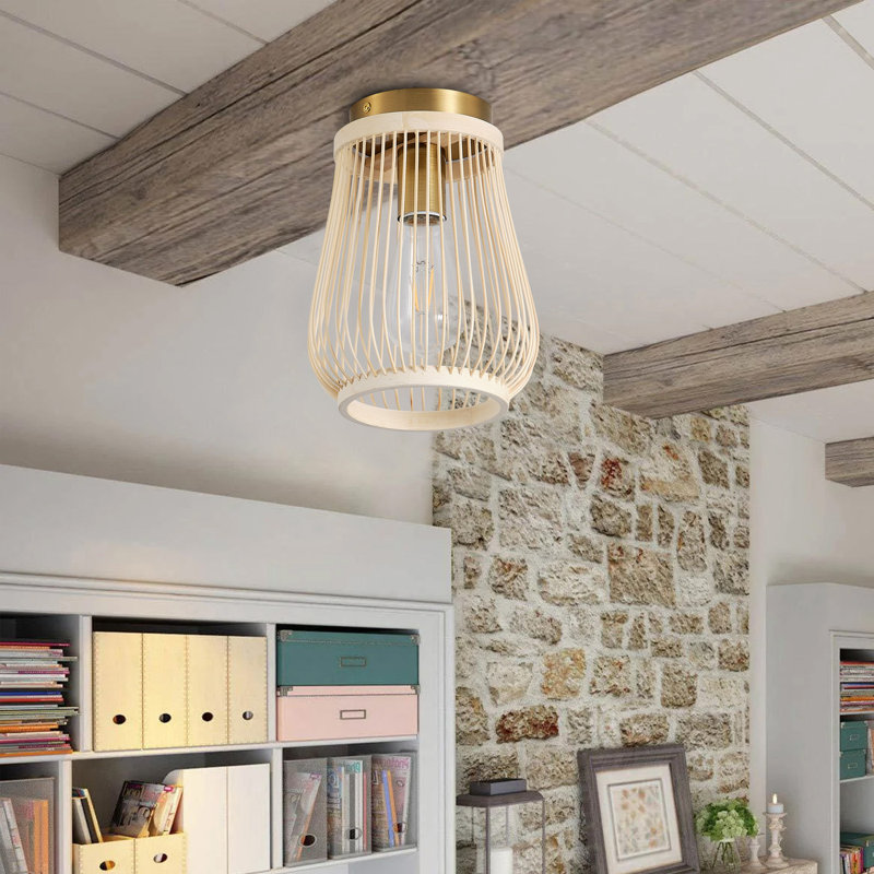 1-lamp beige rattan adjustable ceiling light