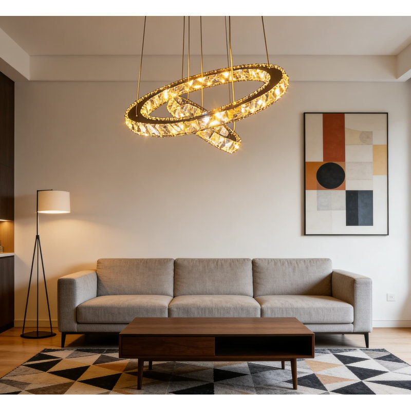 Lustre en cristal moderne avec télécommande, luminaire suspendu à DEL à intensité variable pour salle à manger, salon, vestibule et chambre à coucher