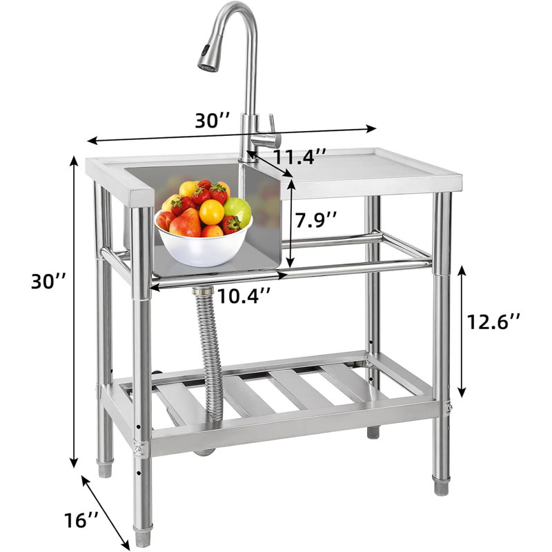 Trent Austin Design 406.4mm W Single Bowl Stainless Steel Freestanding Kitchen Sink with 1 Faucet Hole