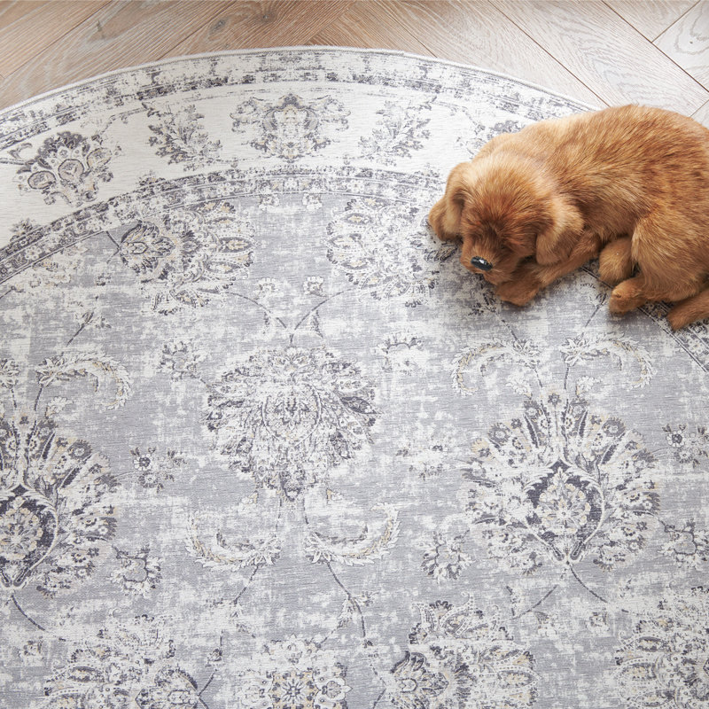 Tapis d'intérieur lavable Rach marocain en chenille Mashine avec envers antidérapant gris médaillon, Medallion Grey