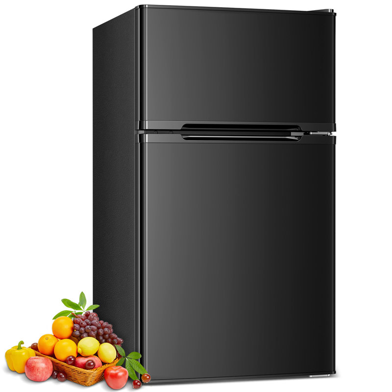  3.2 CU.FT Dual-Door Compact Mini Fridge with Freezer, Adjustable Thermostat, Reversible Door, Removable Shelves, Low Noise - Ideal for Bedroom/Office/Dorm/Kitchen/Apartment