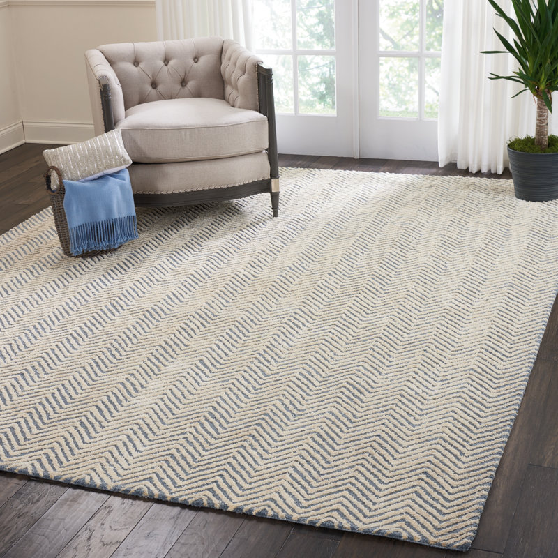 Tapis bleu clair / ivoire touffeté à la main Caitlynne, Rectangle 3 pi 9 po x 5 pi 9 po
