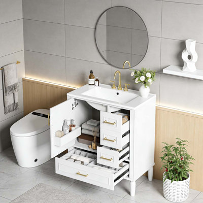 Modern Bathroom Vanity with Ceramic Sink,Soft-Close Door,and Multiple Drawers