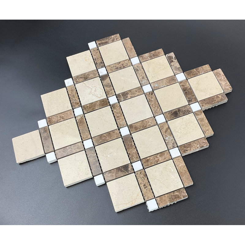 Marble Pinwheel Mosaic Wall & Floor Tile, Cream Marfil/Dark Emperador/Jazz White