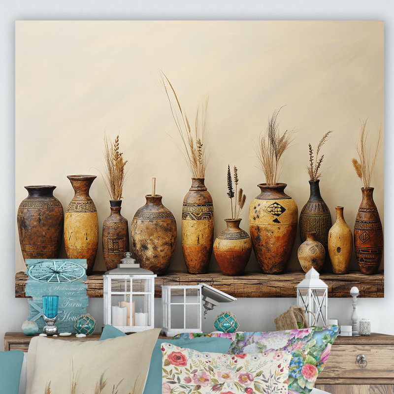 Art mural brun, formation de poterie minimaliste, Toile tendue, H 34 po x l 44 po x P 1,5 po