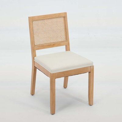 Ensemble de 2 chaises de salle à manger en rotin de style ferme, chaises de cuisine et de salle à manger modernes du milieu du siècle avec dossier en rotin et revêtement en lin beige