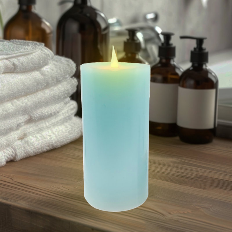 Wax Pillar with Remote Control, 6” x 3” Flameless, Blue