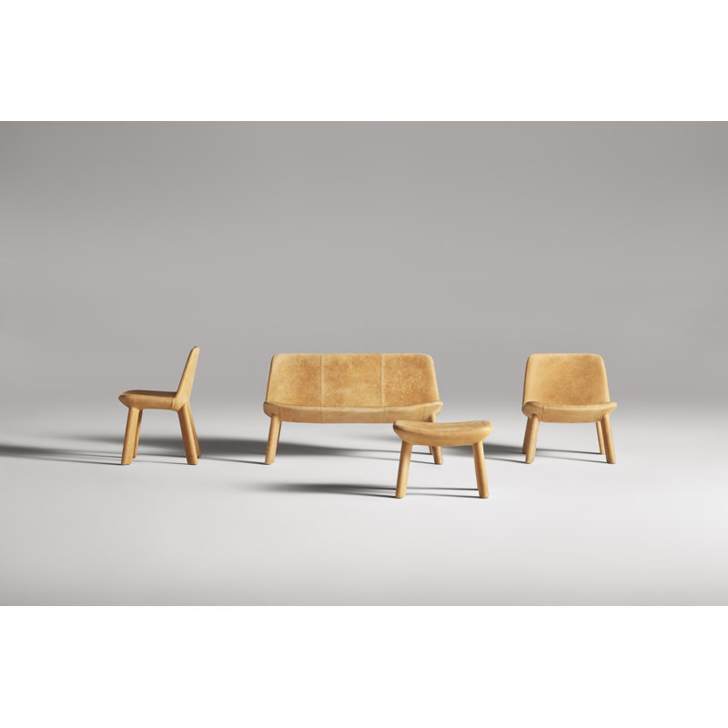 Neat Leather Dining Bench, Camel Genuine Leather