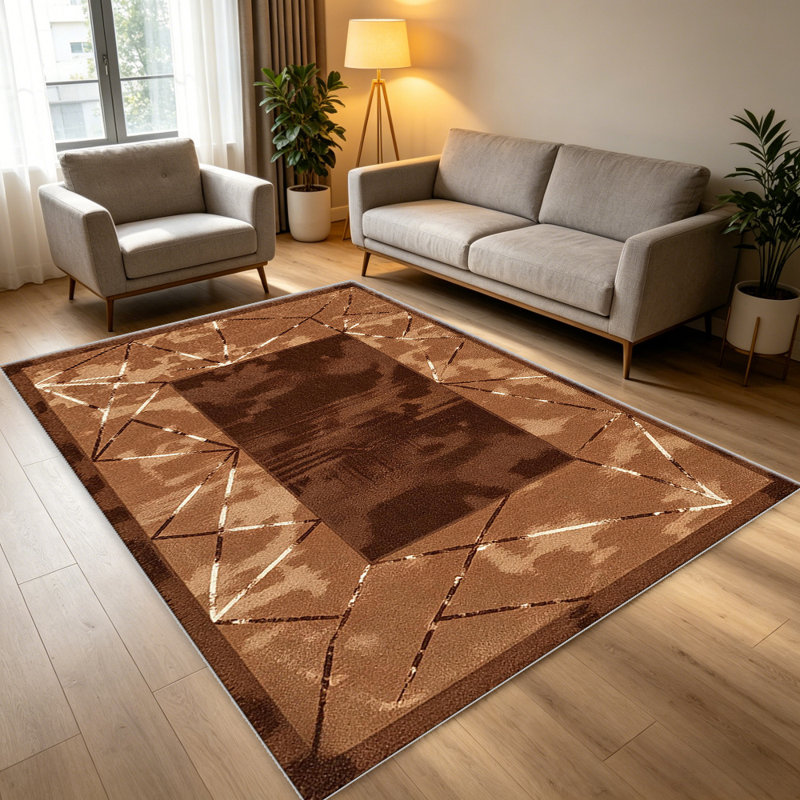 Brown Geo carpet-easy to clean, machine-washable, soft and comfortable; suitable for door mats, kitchens, living rooms, bedrooms, corridors, and laundry areas. Easy to clean, durable carpet for home decoration.