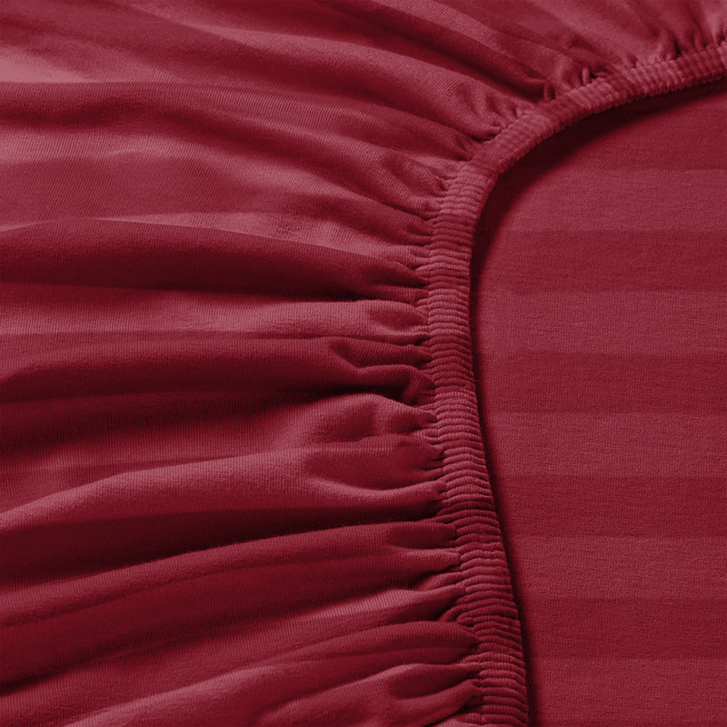 Aspire Homeware Luxury 40cm Deep Striped Fitted Sheet for Hotel Style Bedroom Comfort, Burgundy, Double (4'6)