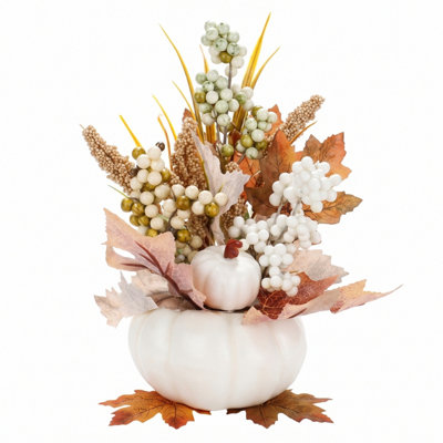 Artificial Pumpkins with White Maple Leaves and Berries, Fall Pumpkin Decoration for Table Centerpiece,Thanksgiving and Home Decor
