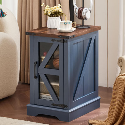 Narrow Glass Barn Door Storage Nightstand