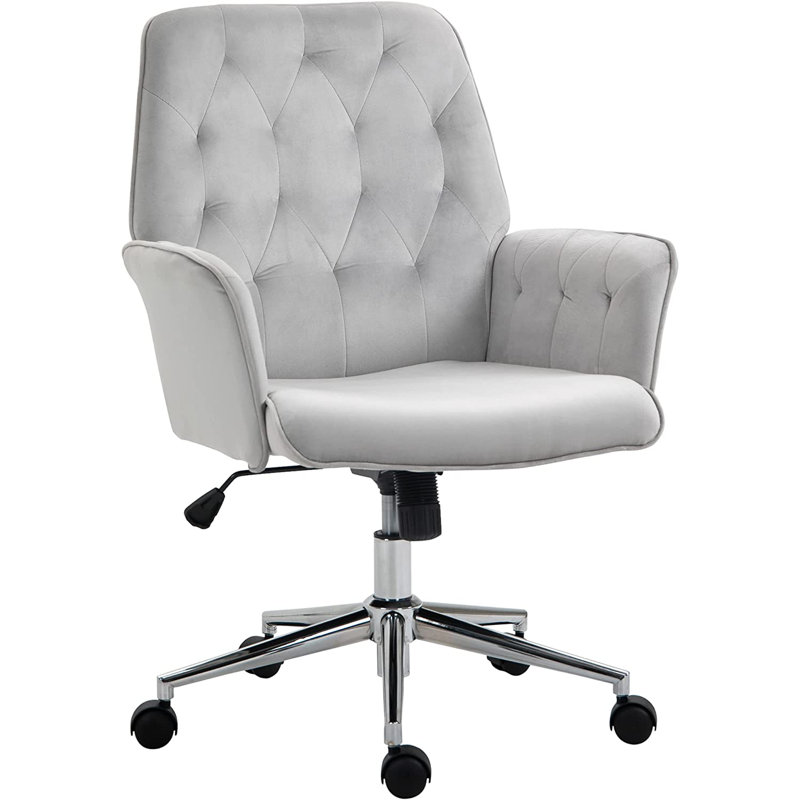 Farnum Velvet Office Chair, Light Grey
