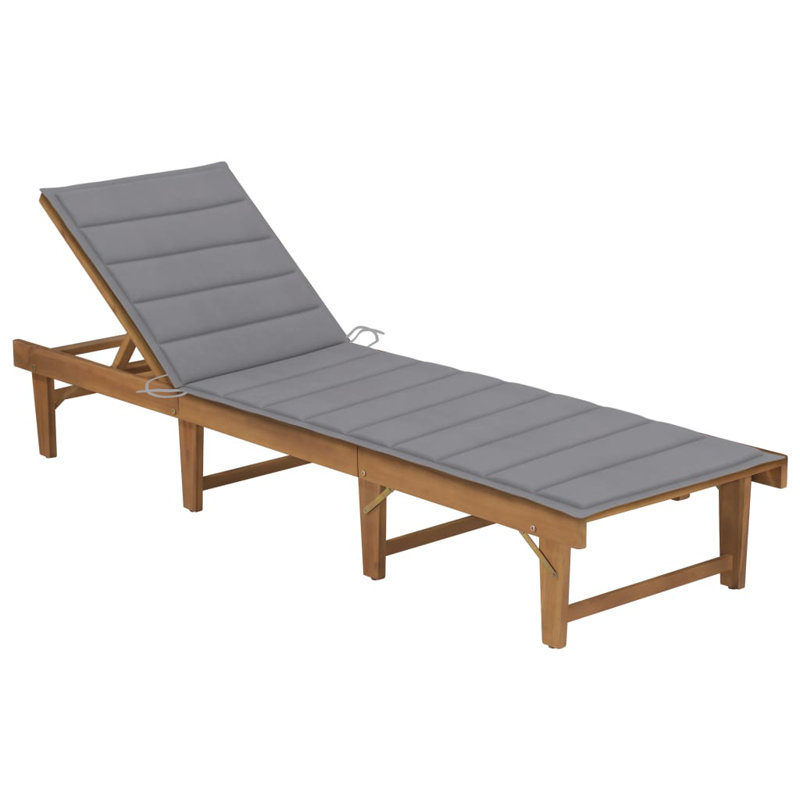 80" Long Acacia Single chaise with Cushions, Gray