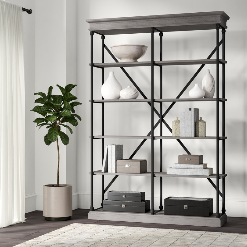 Kyler Room Divider Shelves, 84" H x 58" W x 15" D, Gray