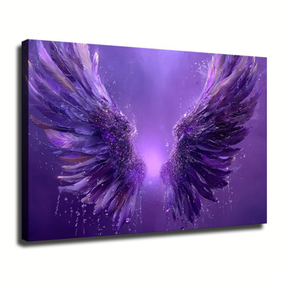Œuvre d'ailes d'ange mauve scintillante, grande reproduction d'art sur toile tendue pour salon, chambre à coucher