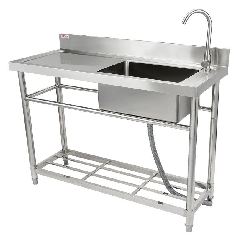 39.4'' L x 19.6'' W Silver Free Standing Laundry Sink with Faucet