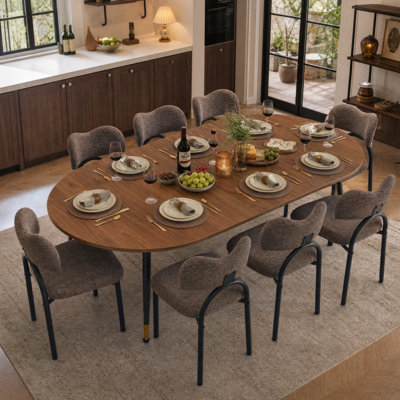 Table de salle à manger extensible ronde à ovale en bois, style moderne du milieu du siècle, 47"-78", pieds en métal