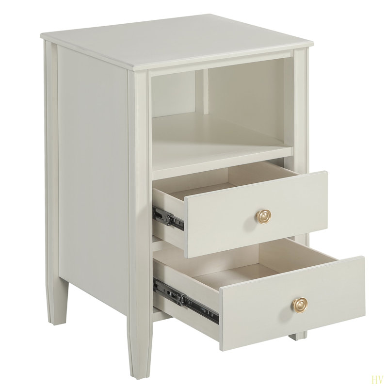 Table de chevet avec rangement à 2 tiroirs Winston, Blanc antique