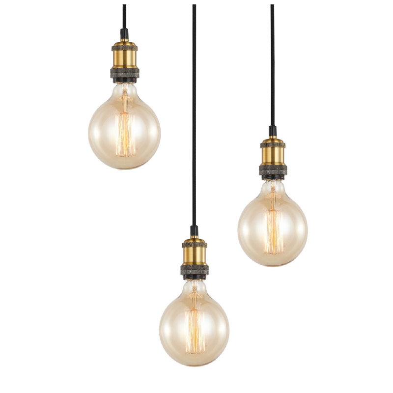Luminaire suspendu pour grappe 3 lumières Pinnix, Chrome / Bronze