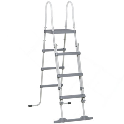 Outsunny 70" Above Ground Swimming Pool Ladder, A-Frame Deck Ladder With Top Platform, Non-Slip Steps & Rounded Handrails For 48" Pool Wall Height, Gray